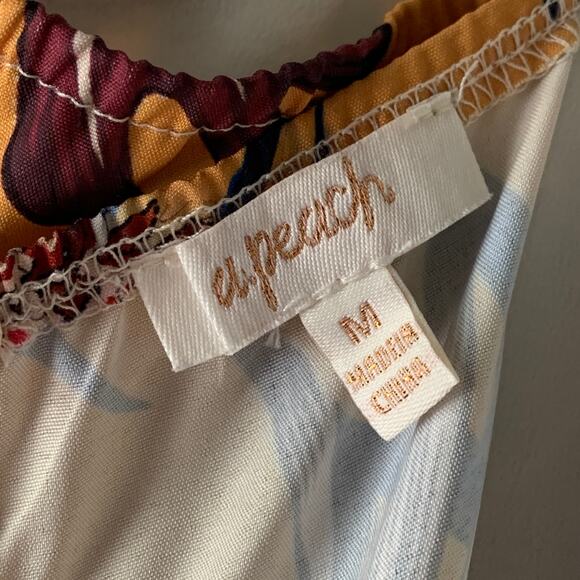 A. Peach Floral Print Belted Jumpsuit Wide Leg Adjustable Straps Pockets Size M - Picture 15 of 16